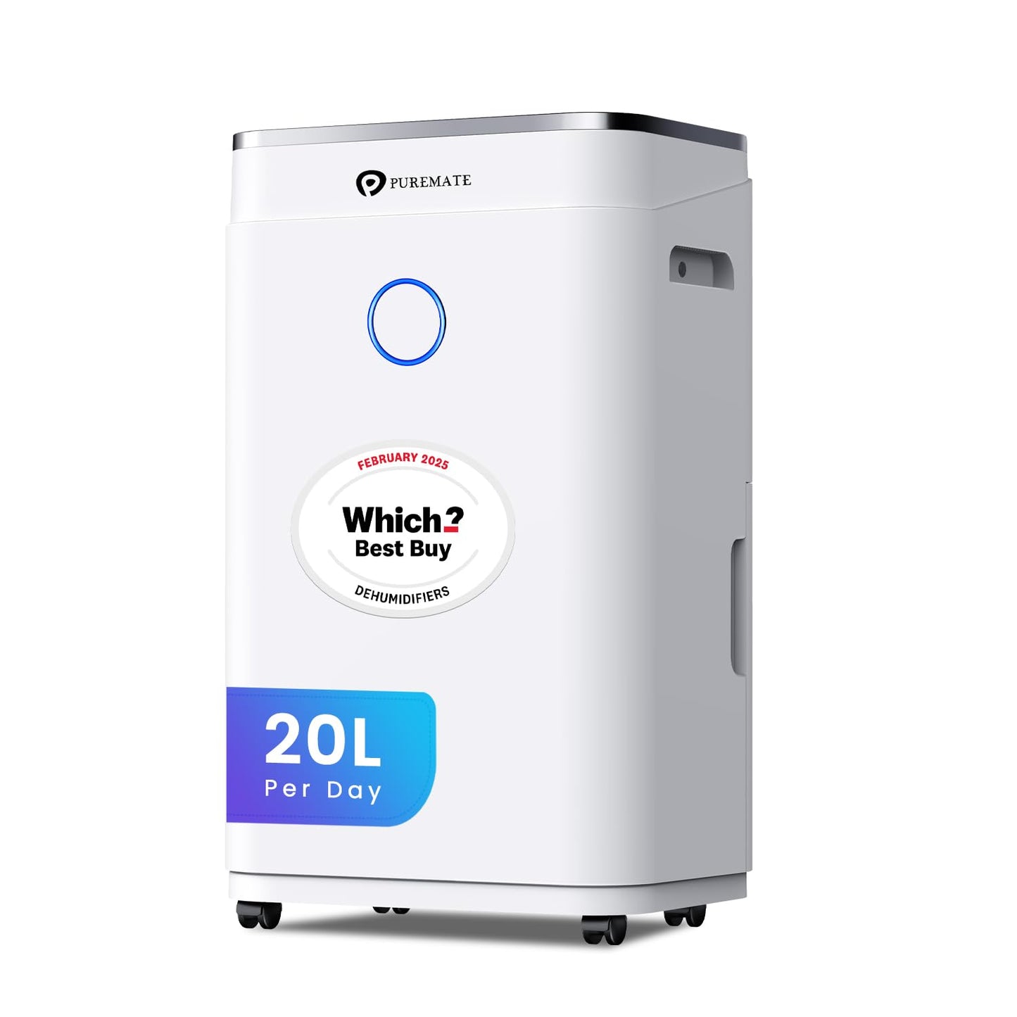 PureMate​ 20L Dehumidifier ​for Home, Adjustable​ Humidity Sensor​, Digital Display​, Large 6.5L​ Tank​, Continuous Drainage, Sleep Mode,​ Laundry Drying​, 24H Timer​, Ideal for Damp​ & Condensation