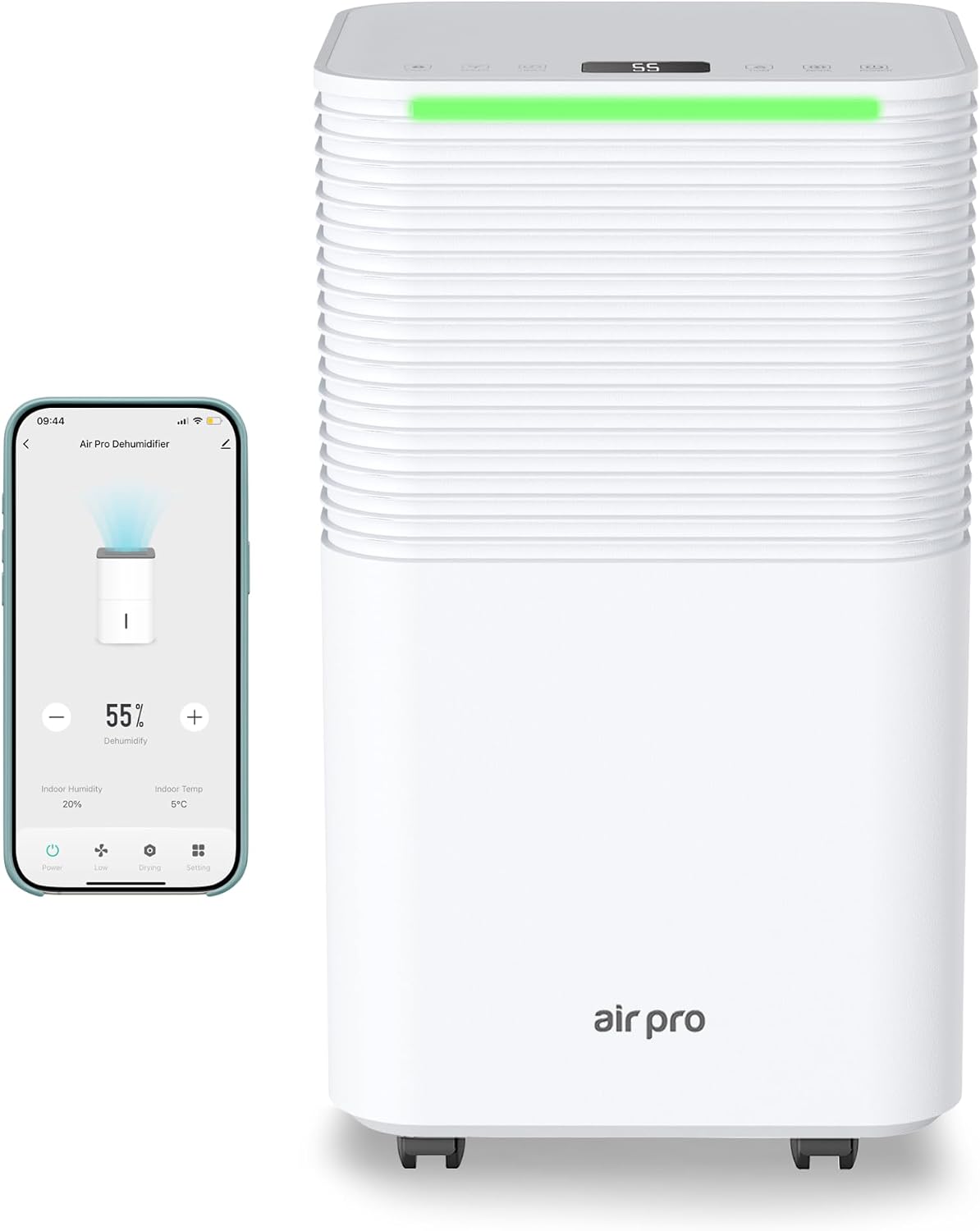 Air Pro 12L/Day Digital Dehumidifier - WIFI App - Large 2L Tank, Sleep Mode, 24H Timer Laundry Drying, Bedroom, Basement, Garage & Kitchen - Portable Electric Mould, Damp and Condensation Remover