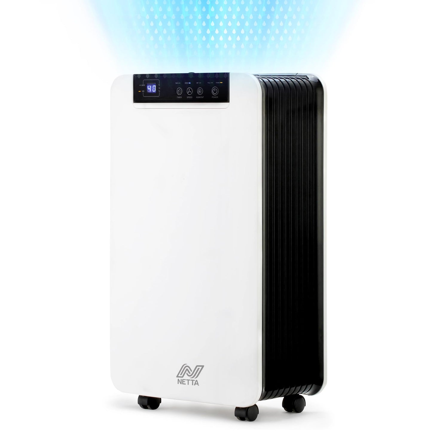 NETTA 20L/Day Low Energy Dehumidifier - Digital Control Panel, Air Filter,Continuous Drainage, Auto Restart, Timer, 4.5L Water Tank, Child Lock - Damp, Mould Control, Laundry Drying, 345W, R290