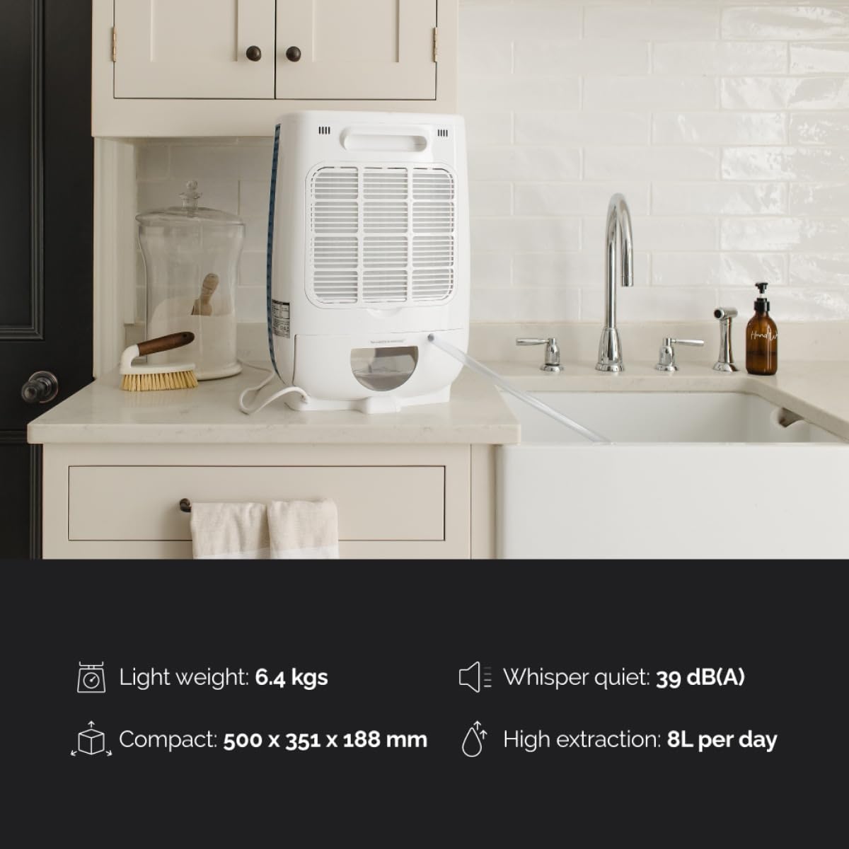 Meaco Portable Dehumidifier DD8L - Compact Desiccant Dehumidifier - Best For Small Homes & Spaces - Prevent Condensation, Mould & Damp - 18 x 35 x 50 cm White