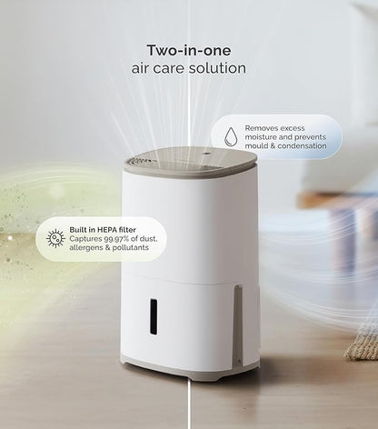 MeacoDry Arete One 6L Dehumidifier & HEPA Air Purifier – Warm Pebble | Quiet, Low Energy, Laundry Mode