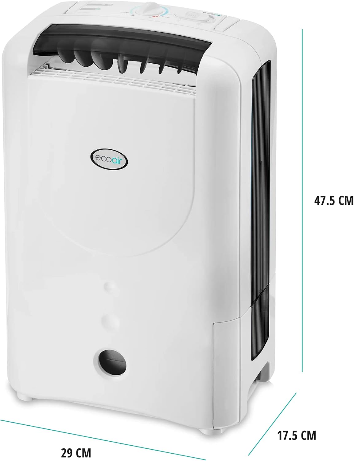 EcoAir DD1 Simple MK3 Black Desiccant Dehumidifier | Rotary Dial | 7.5 L/Day | Quiet 34dBA | Anti Bacterial Filter | Laundry | 6Kg | Home Garage Basement Boat