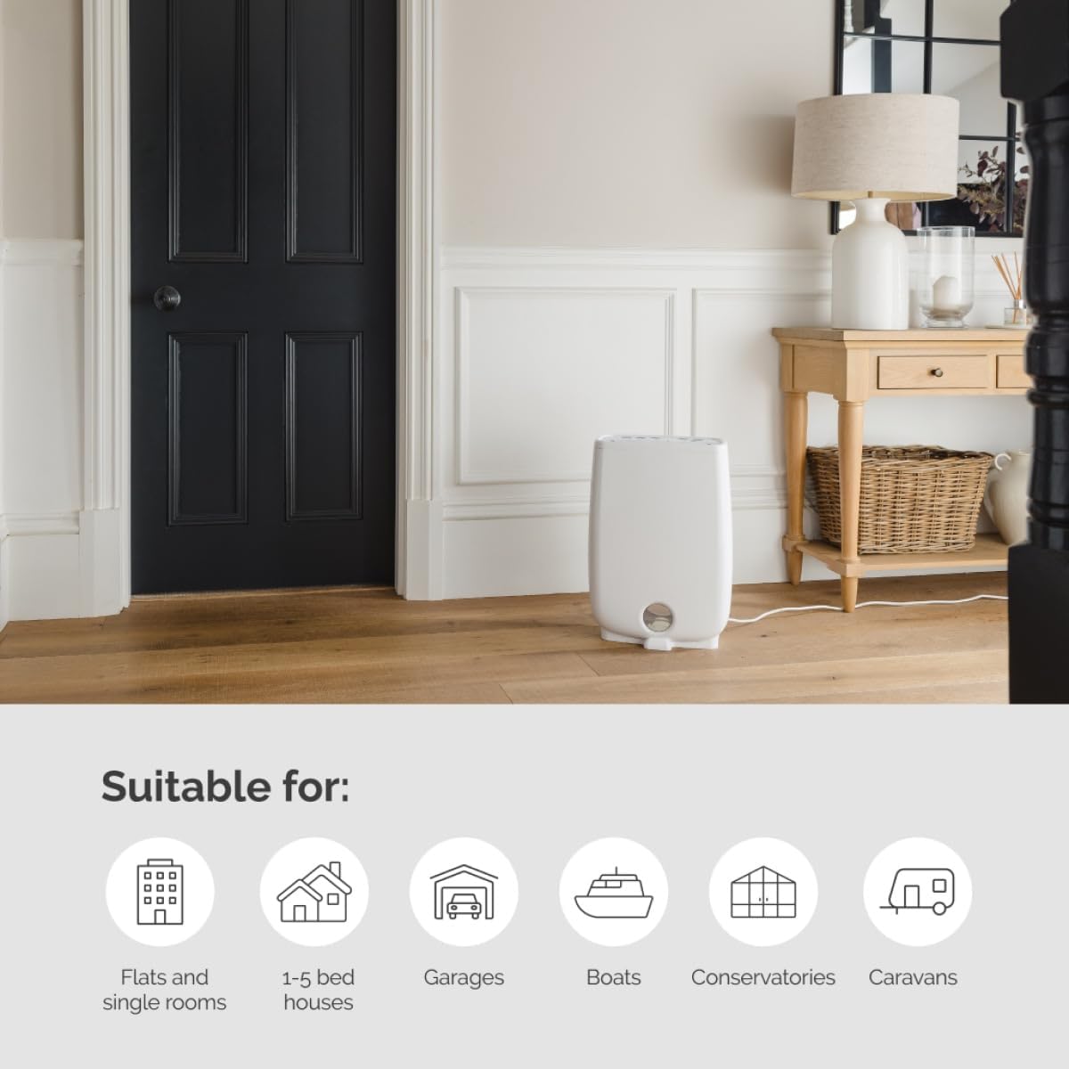 Meaco Portable Dehumidifier DD8L - Compact Desiccant Dehumidifier - Best For Small Homes & Spaces - Prevent Condensation, Mould & Damp - 18 x 35 x 50 cm White