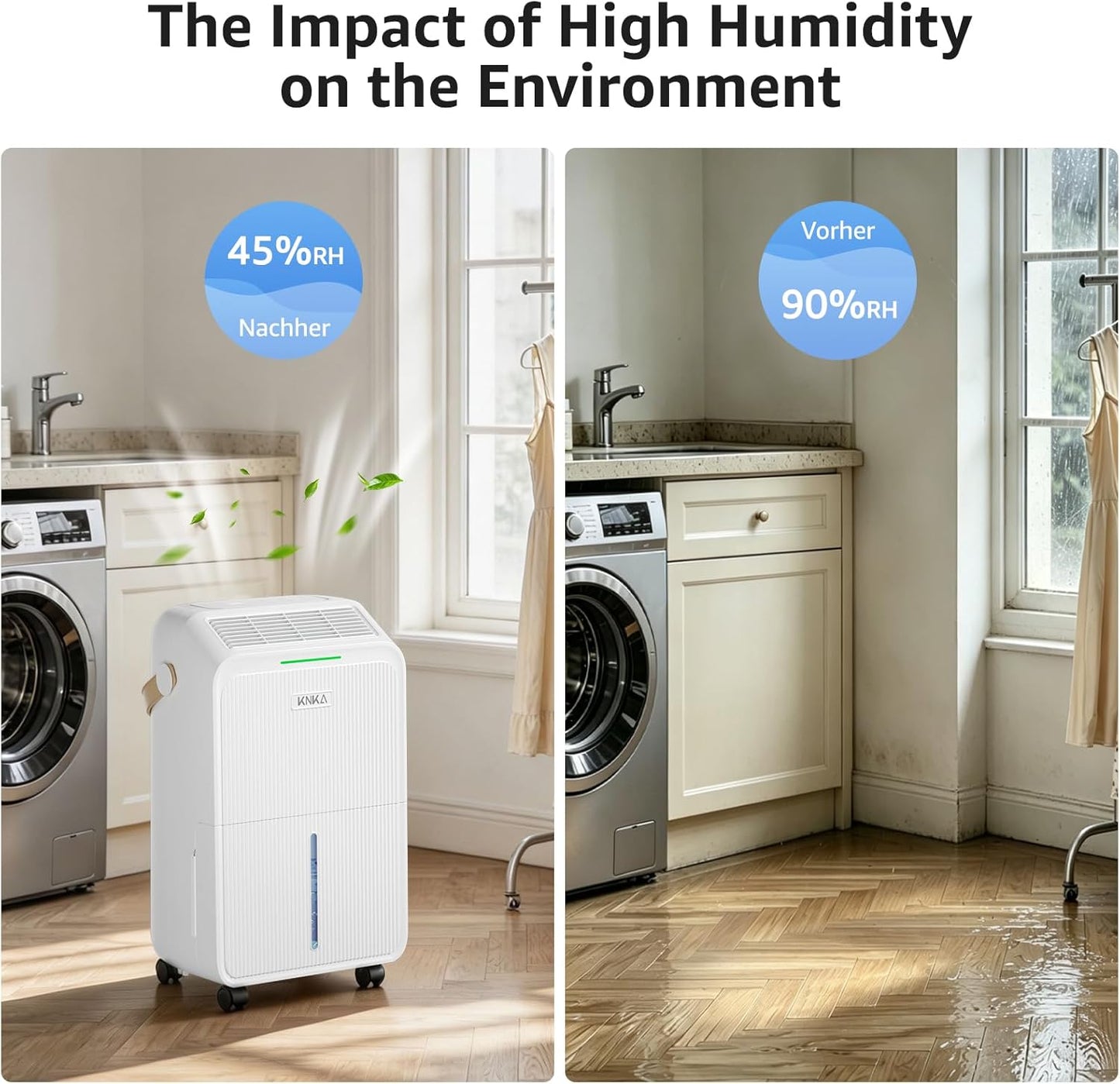 Dehumidifier, 16L/Day, Quiet Dehumidifiers for Home, Low Energy Consumption, 3L Large Water Tank, Laundry Mode, Sleep Mode, Real-Time Humidity Indicator Light, For Laundry Room, Bedroom, Basement