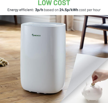 Meaco MeacoDry ABC Dehumidifier (Silver) 10L - Ultra Quiet Dehumidifier - Energy Efficient Electric Compressor Dehumidifier for home - Removes Condensation & Damp, prevents Mould