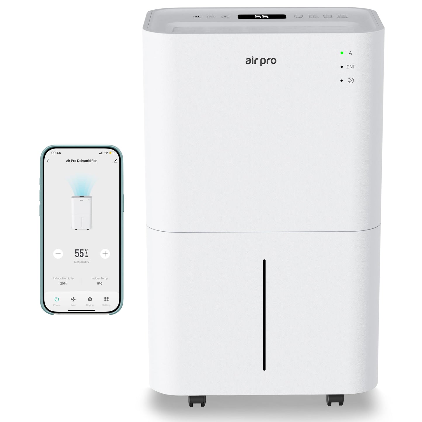 Air Pro 12L/Day Digital Dehumidifier - WIFI App - Large 2L Tank, Sleep Mode, 24H Timer Laundry Drying, Bedroom, Basement, Garage & Kitchen - Portable Electric Mould, Damp and Condensation Remover