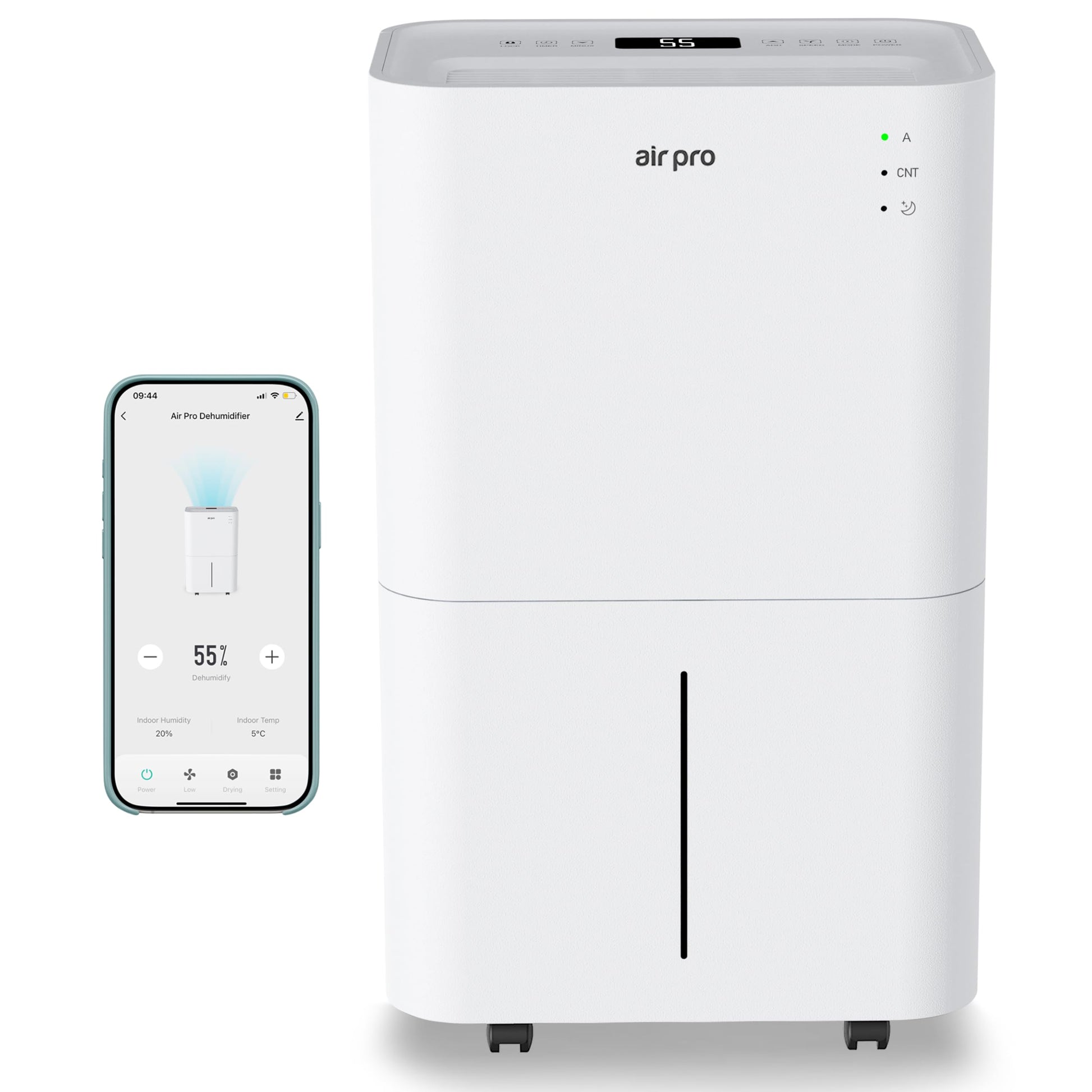 Air Pro 12L/Day Digital Dehumidifier - WIFI App - Large 2L Tank, Sleep Mode, 24H Timer Laundry Drying, Bedroom, Basement, Garage & Kitchen - Portable Electric Mould, Damp and Condensation Remover