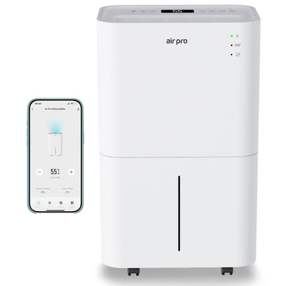 Air Pro 12L/Day Digital Dehumidifier - WIFI App - Large 2L Tank, Sleep Mode, 24H Timer Laundry Drying, Bedroom, Basement, Garage & Kitchen - Portable Electric Mould, Damp and Condensation Remover