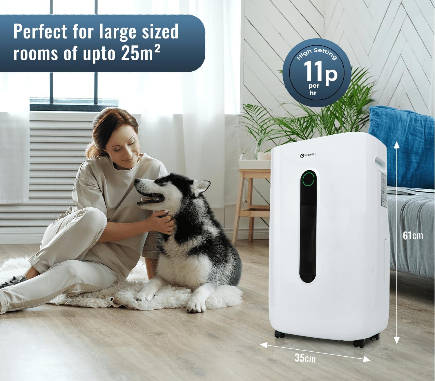 PureMate​ 20L Dehumidifier ​for Home, Adjustable​ Humidity Sensor​, Digital Display​, Large 6.5L​ Tank​, Continuous Drainage, Sleep Mode,​ Laundry Drying​, 24H Timer​, Ideal for Damp​ & Condensation