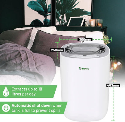 Meaco MeacoDry ABC Dehumidifier (Silver) 10L - Ultra Quiet Dehumidifier - Energy Efficient Electric Compressor Dehumidifier for home - Removes Condensation & Damp, prevents Mould