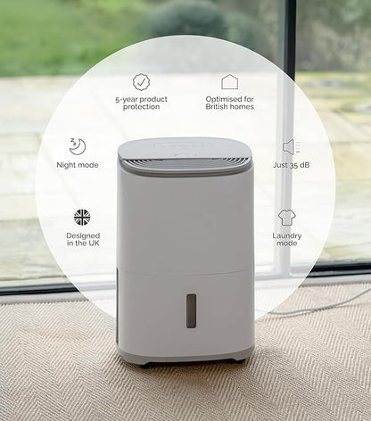 MeacoDry Arete One 6L Dehumidifier & HEPA Air Purifier – Warm Pebble | Quiet, Low Energy, Laundry Mode