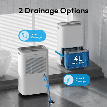 HUMILABS 20L Dehumidifiers for Home, Drying Clothes, 24H Timer, Low Energy, 4L Water Tank, Sleep Mode, Air Purification, Drain Hose, Auto Defrosting, Child Lock, Continuous Drainage