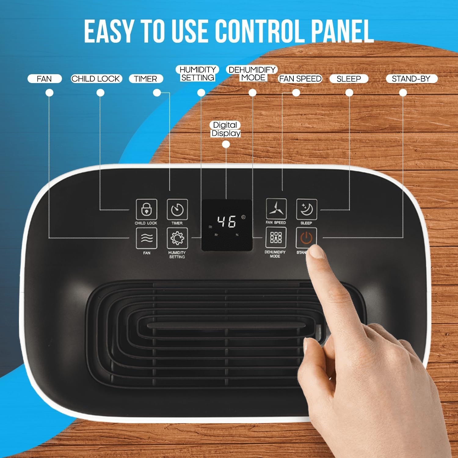 PureMate​ 20L Dehumidifier ​for Home, Adjustable​ Humidity Sensor​, Digital Display​, Large 6.5L​ Tank​, Continuous Drainage, Sleep Mode,​ Laundry Drying​, 24H Timer​, Ideal for Damp​ & Condensation