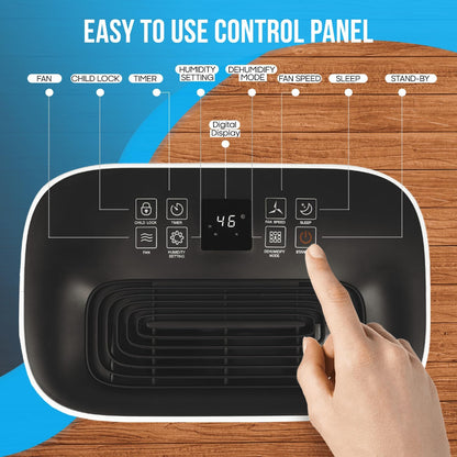 PureMate​ 20L Dehumidifier ​for Home, Adjustable​ Humidity Sensor​, Digital Display​, Large 6.5L​ Tank​, Continuous Drainage, Sleep Mode,​ Laundry Drying​, 24H Timer​, Ideal for Damp​ & Condensation