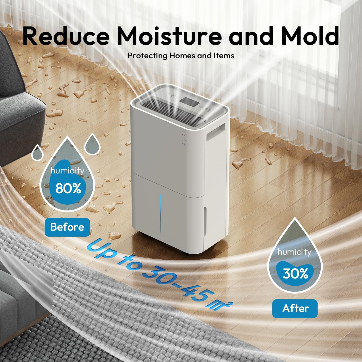 HUMILABS 20L Dehumidifiers for Home, Drying Clothes, 24H Timer, Low Energy, 4L Water Tank, Sleep Mode, Air Purification, Drain Hose, Auto Defrosting, Child Lock, Continuous Drainage