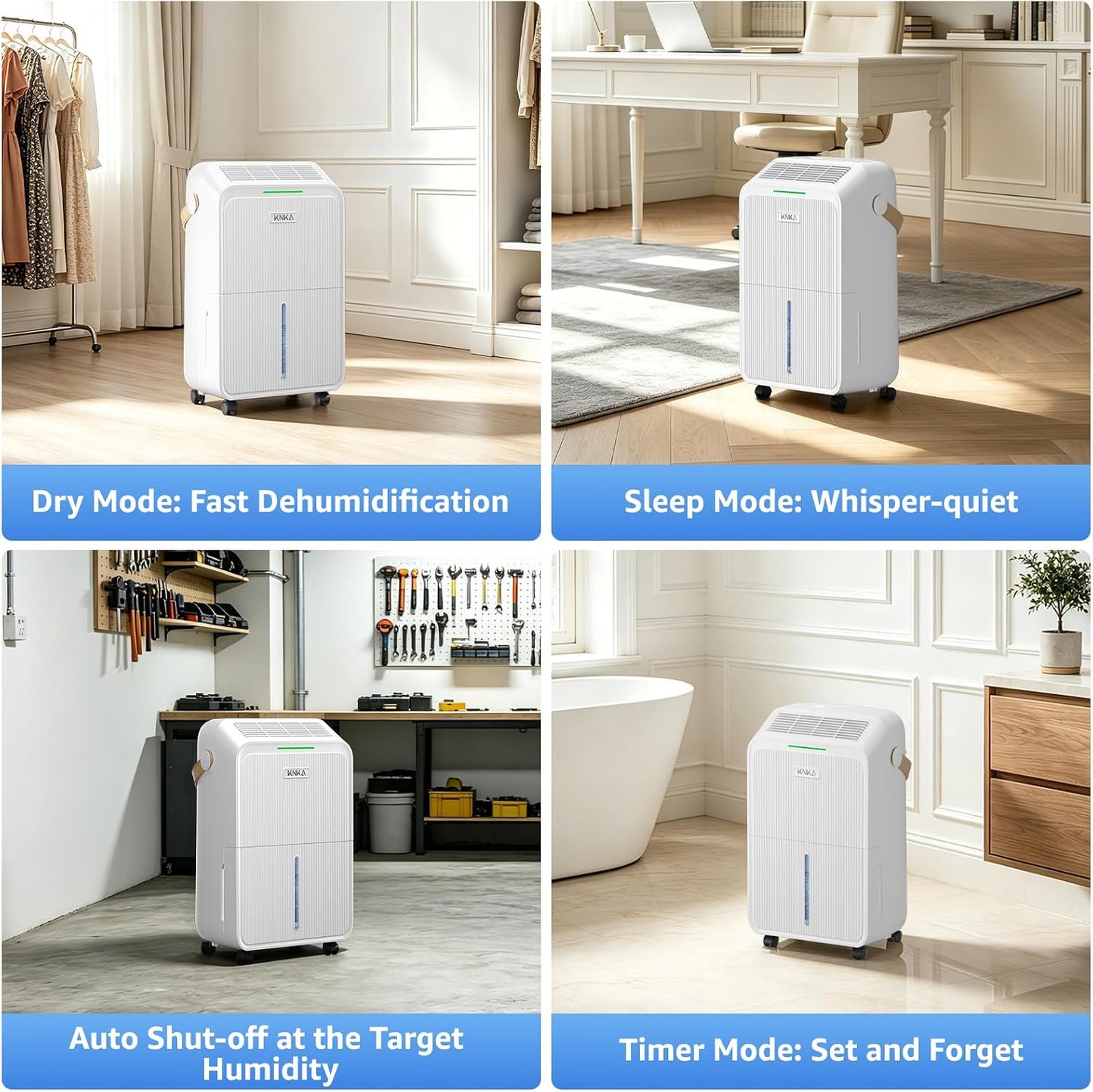Dehumidifier, 16L/Day, Quiet Dehumidifiers for Home, Low Energy Consumption, 3L Large Water Tank, Laundry Mode, Sleep Mode, Real-Time Humidity Indicator Light, For Laundry Room, Bedroom, Basement