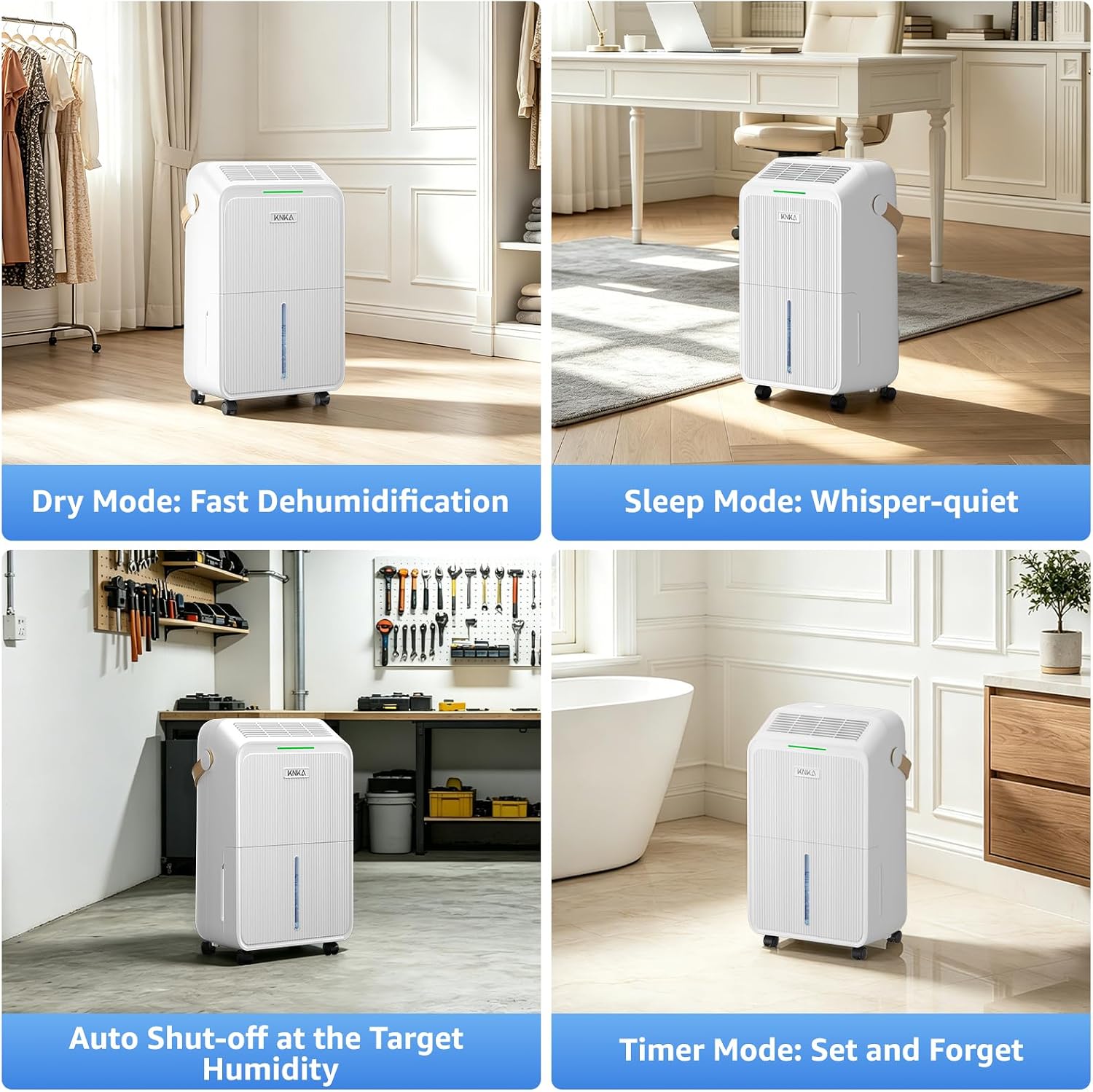 Dehumidifier, 16L/Day, Quiet Dehumidifiers for Home, Low Energy Consumption, 3L Large Water Tank, Laundry Mode, Sleep Mode, Real-Time Humidity Indicator Light, For Laundry Room, Bedroom, Basement