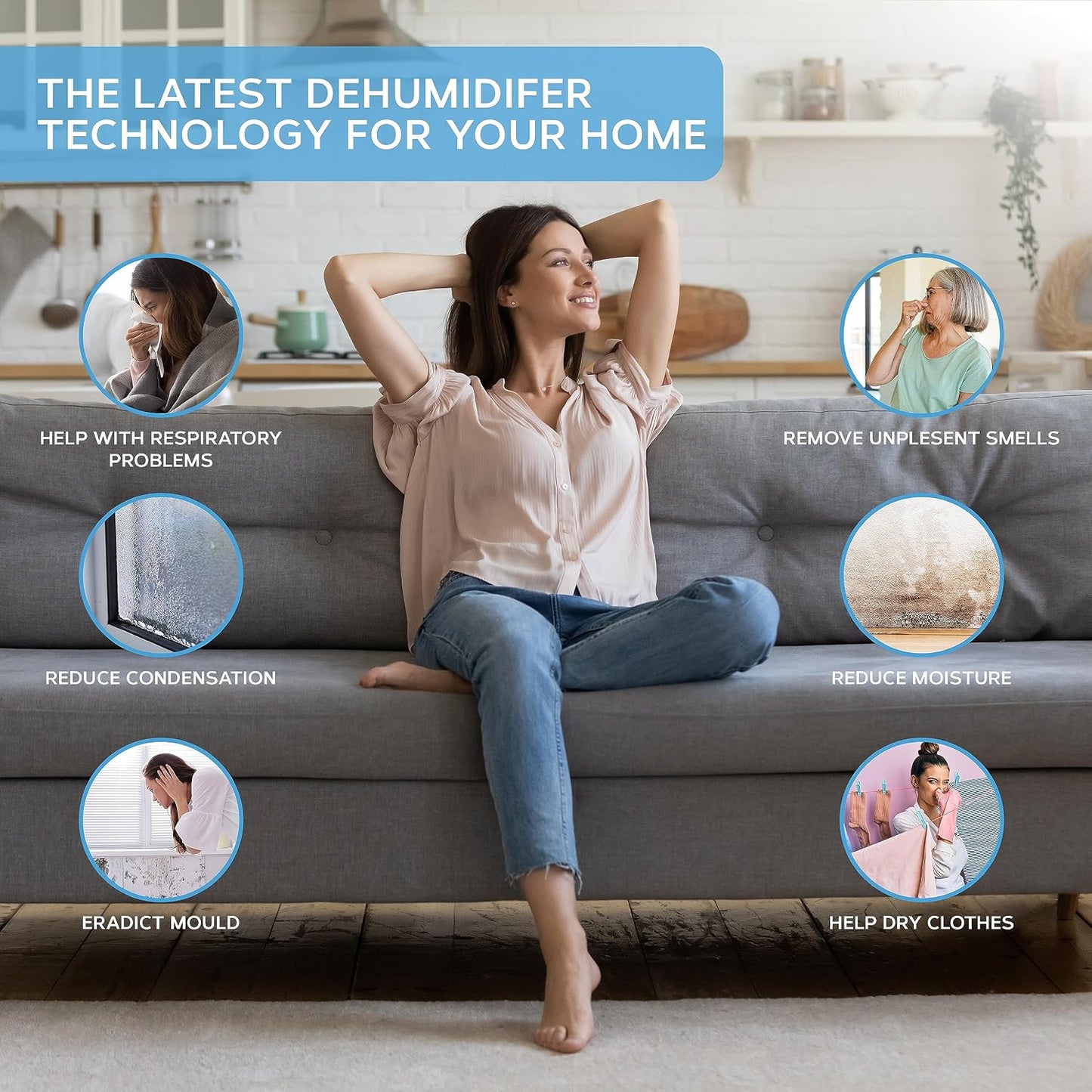 Air Pro 12L/Day Digital Dehumidifier - WIFI App - Large 2L Tank, Sleep Mode, 24H Timer Laundry Drying, Bedroom, Basement, Garage & Kitchen - Portable Electric Mould, Damp and Condensation Remover